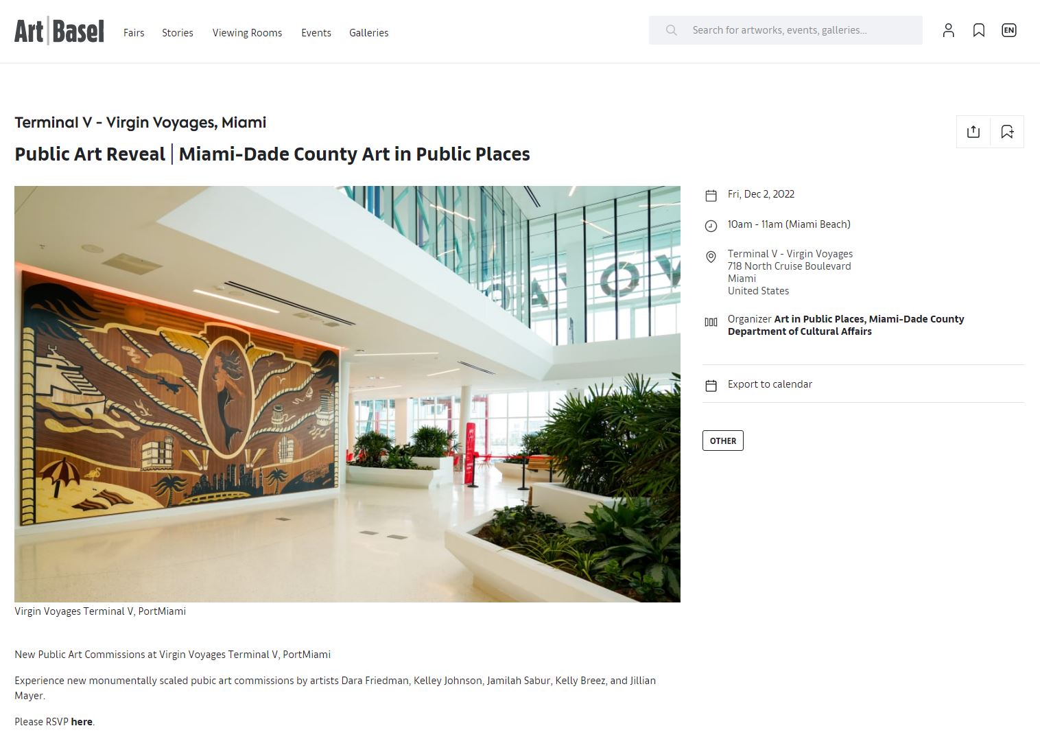 Art Basel Miami Beach Event Program 2022: Terminal V, PortMiami